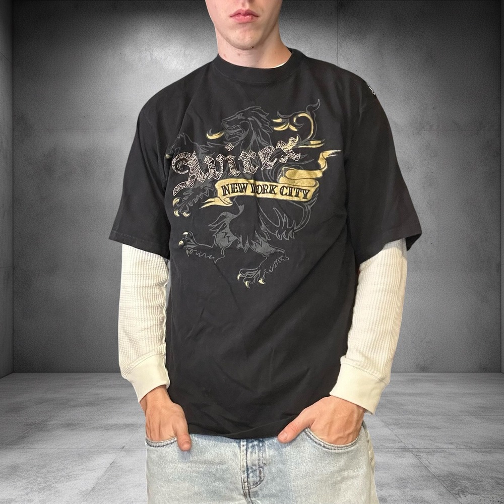 Avirex New York City Graphic T Shirt Black Short Sleeve Y2K Mens Medium